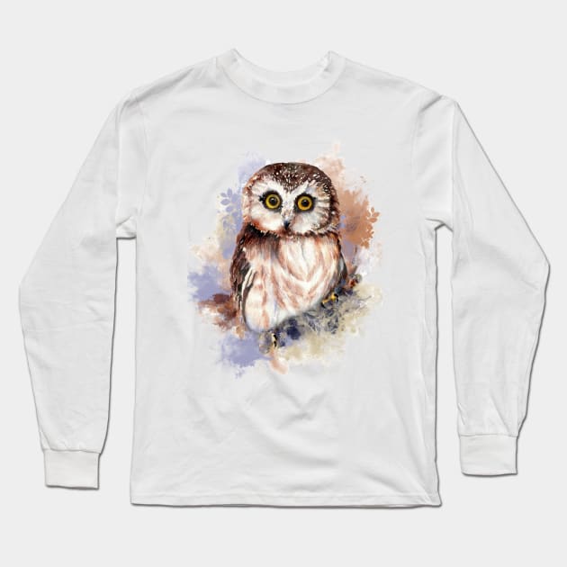 Watercolor Cute LIttle Owl Long Sleeve T-Shirt by Country Mouse Studio